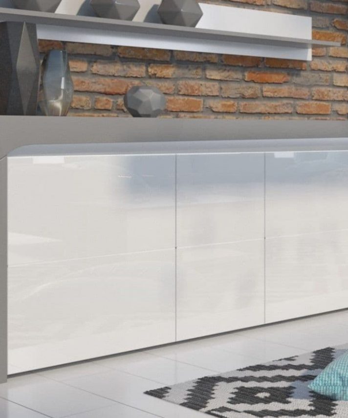 Mars Grey and White Gloss 3 Door Sideboard With Lights
