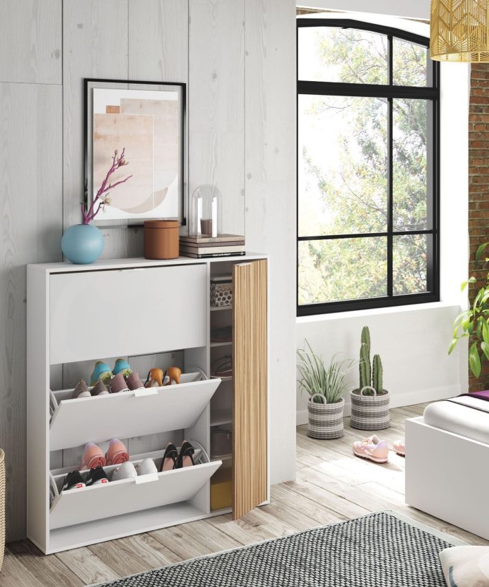 Mars Dempsey Natural Oak Effect and White Large Shoe Cabinet