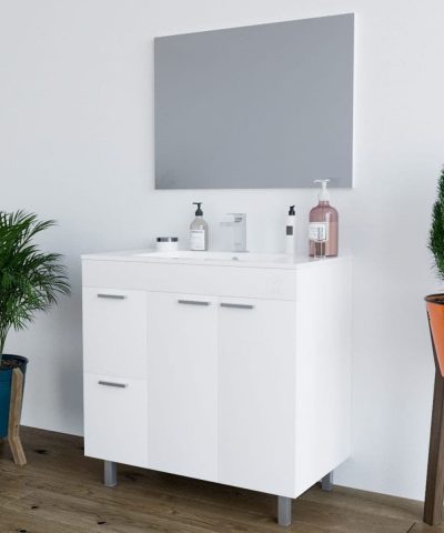 Milano White Gloss 2 Door 2 Drawer Bathroom Vanity Cabinet with Sink And Mirror